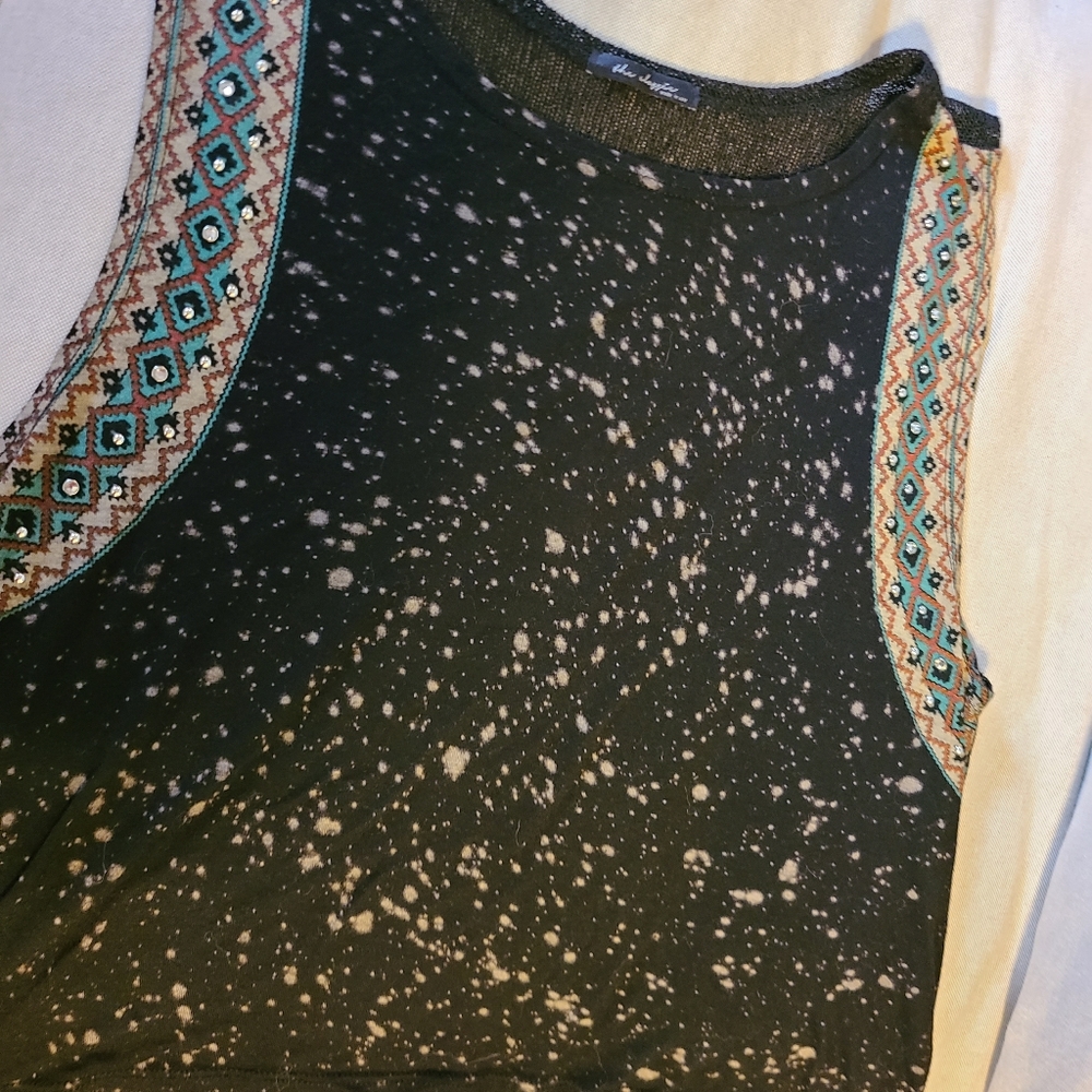 Juniors Tank Top Size L  Rhinestone Bleached Look
